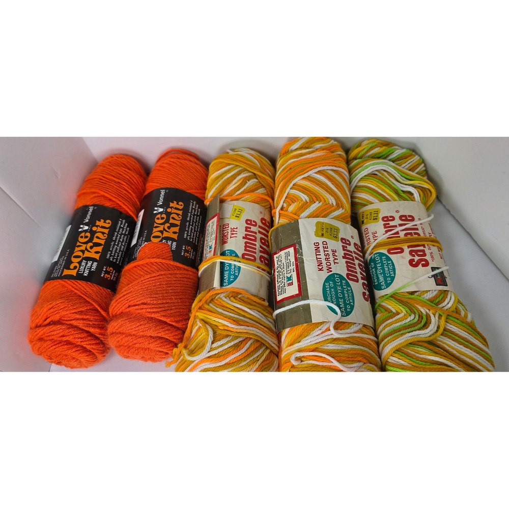 Vintage Yarn Lot 5 Skeins Love Knit Orange & Sayelle Ombre Variegated Worsted